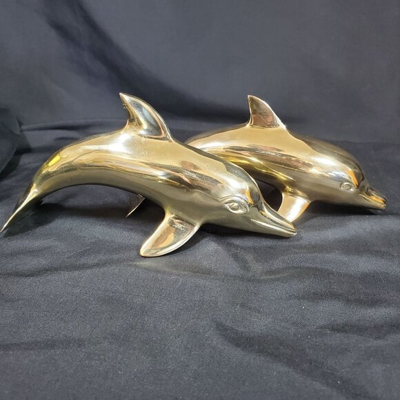 VTG Solid Brass Dolphin Figurine Coastal Nautical Decor Polished Brass Ocean Ani - Picture 3 of 16